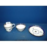 A Flight Worcester Trio in spirally fluted Blue Bell pattern comprising tea bowl,