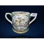 An unusual elaborate Staffordshire Farmer's Arms loving cup, c.