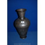 An Indian Bidri ware Vase with silver geometric and script inlay,