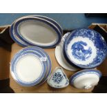 A quantity of china including blue and white dishes, Abbey 1790, Vincent plates,