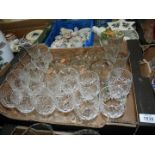 A quantity of cut glass wine glasses, some gold rimmed pheasant glasses, etc.