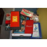 A box of vintage board Games including Waddington's 'Go', Exploration, table tennis, Salta, chess,