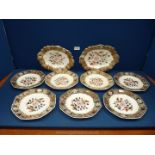 A Copeland and Garret late Spode set of seven Dessert Plates and two serving plates with floral