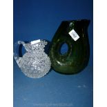 A Whitefriars green Jug/vase and a clear textured Whitefriars jug.