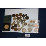 A quantity of pre-decimal Coins including one each of Farthing, 3d, 1d, 1/2d, 1 shilling,
