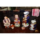 Four large Toby Jugs and two small Doulton Jugs