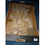 A quantity of glass including shot glasses, large celery vase, etc.