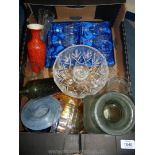 A box of glass including boxed set of five Edinburgh crystal glasses, stemmed trifle bowl,