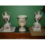 A large gilded hand painted French Urn (large piece of rim missing along with crack),