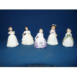 Five small Royal Doulton figures 'Rose, Amanda, Penny, Catherine and Sharon'.