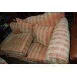 A Duresta beige/terracotta striped pattern upholstered two/three seater Settee complete with arm