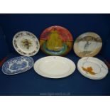 A quantity of china Plates to include large white meat platter, blue and white,