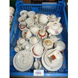 A tray of crested ware miniature teapots, cups/saucers, cheese dish with cover etc.