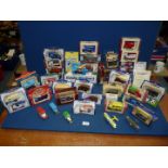 A box of assorted boxed Vehicles including Halford truck, Days Gone By, Matchbox, Corgi,