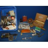 A quantity of miscellanea including Chesterman's tape measure, folding rulers, corkscrews,