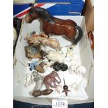 A small box of animals including horse, donkey, pug, ram and lamb, Dauchsund, seals,