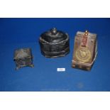 A pair of wooden Bookends decorated with horse brasses,