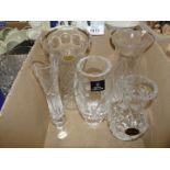 A trio of Royal Brierley crystal glass vases, all signed and labelled, 8" tall,