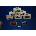 Six Days gone Lledo trucks and two small tractor models,