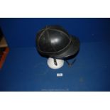 An old black leather motorbike Helmet BS2001/56 British Standard Evercoat maker.