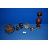 A small quantity of Cornish Serpentine items including vase on octagonal base and three lidded pots