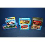 Five boxed Matchbox Superking vehicles plus Siku low loader with John Deere tractors