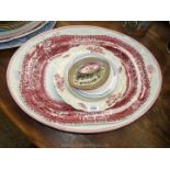 A very large Italian meat serving dish, a Copeland Spode 'Camilla' meat plate, Booths Peony plate,