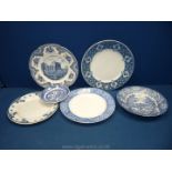 A quantity of blue and white china including four large plates,