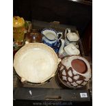 A quantity of china including blue and white plate,two teapots,