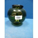 A 1960s Ekenas Swedish olive green bulbous glass vase by John Orwar Lake,