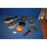 A quantity of dressing table items of Tortoiseshell pattern including a pair of hairbrushes and