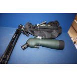 A Subony SV28 spotting Telescope 20-60 x 80 model with a smart phone adapter,