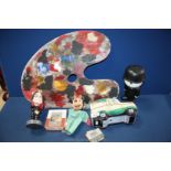 A quantity of miscellanea to include artist easel with palette, three figurines,