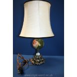 A very unusual 1960's Moorcroft table lamp; green with pink coral Hibiscus pattern.