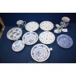 A small quantity of blue and white china to include; Furnivals 'Denmark' Delft jug, mug, vase,