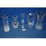 A trio of Royal Brierley crystal glass vases, all signed and labelled, 8" tall,