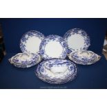 A box of blue and white 'Chatsworth' late Mayers china plates, two tureens, gravy boat etc.