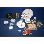Miscellaneous china including a Delft vase and pin dish, a Crown Devon butter dish a/f,