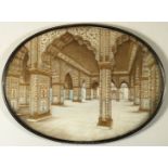 A beautifully executed early oval painting on Ivory of an Eastern temple Interior with excellent
