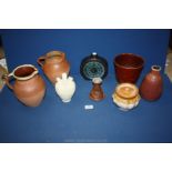 A quantity of studio pottery including; West German jardinieres, jugs,
