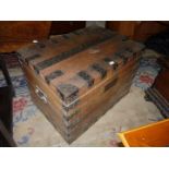 A steel bound Oak silver Chest by 'Mappin & Webb London & Sheffield' having a slightly cambered top,