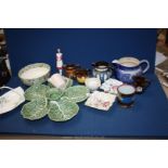 A quantity of china including lustre jugs one with Jasperware style decoration, pin dishes,