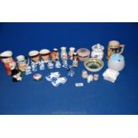A quantity of miscellaneous china including; Toby jugs, a Poole jam pot and lid,