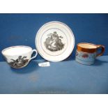 A Sunderland cup and saucer and small lustreware mug.