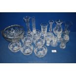 A quantity of cut and other glass including six fruit dishes, pair of dumpy candlesticks,