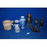 A quantity of china including a blue Minton vase, two figures of children, large mug,