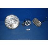 A chrome bicycle lamp, a chrome rectangular car lamp and a sealed car head light (tested, working).