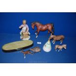A quantity of Beswick, Royal Doulton, Wade figures all a/f.