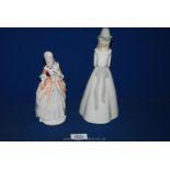 A Rosenthal porcelain figure of a lady with a fan and a Spanish Lladro style figure of a young girl