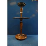An Oak smoker's companion stand with turned support and arts crafts style copper ashtray to top,